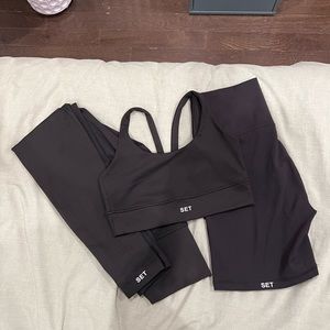 Set Active black Luxform leggings, biker shorts, and sports bra size medium